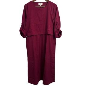 Norm Thompson Roll Up Button Sleeves Women’s Large Petite Red Pockets